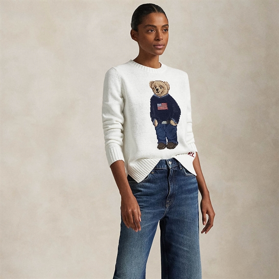 Polo Ralph Lauren Polo Bear Linen-Cotton Crewneck sweater, White Multi